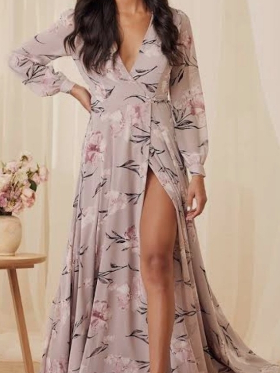 Lulus Dresses & Skirts - Lulu's Dusty Lavender Floral Wrap Maxi Dress
